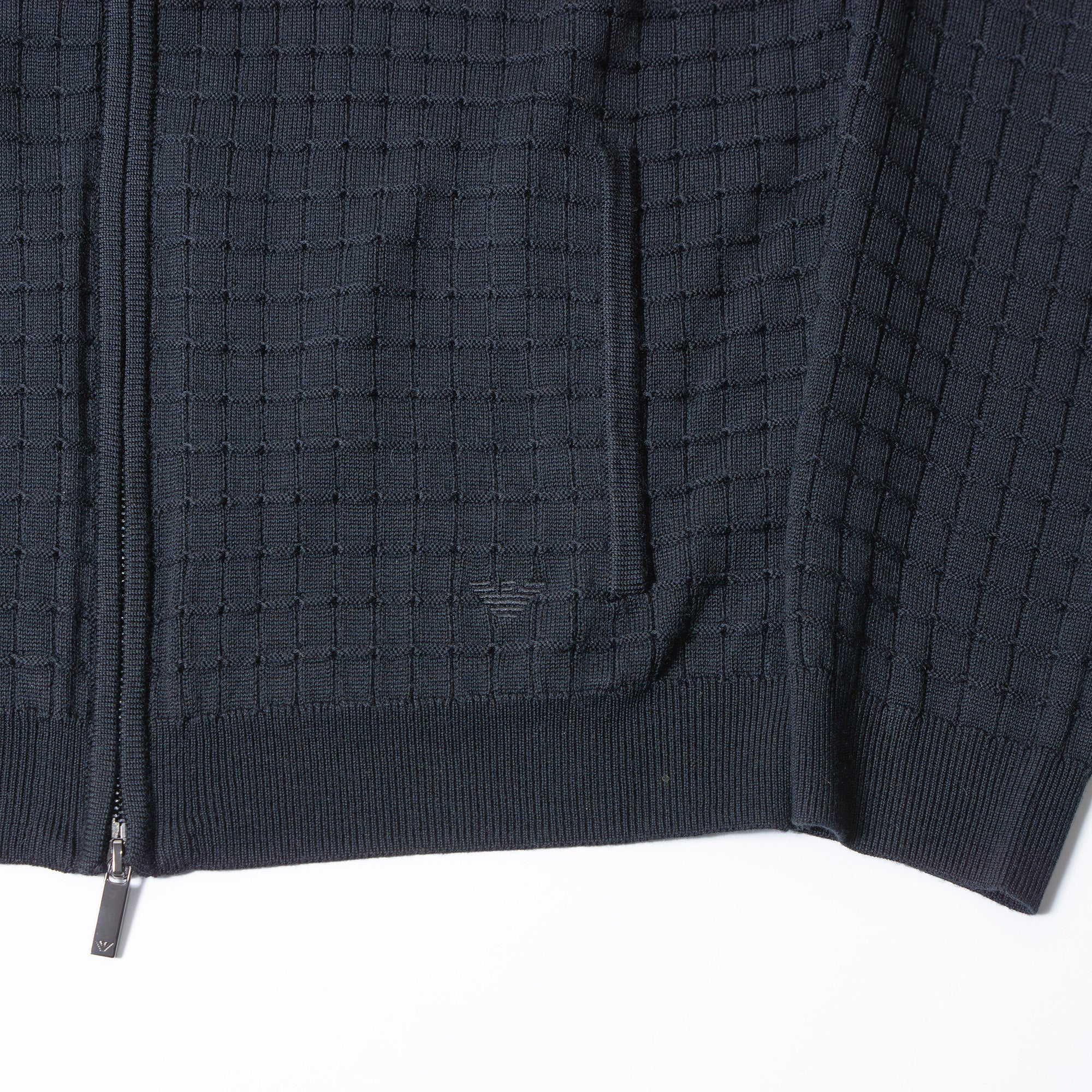 エンポリオアルマーニ EMPORIO ARMANI ドライバーズニット ジップアップ ブラック メンズ L ワッフル編み トップス セーター ハイネック