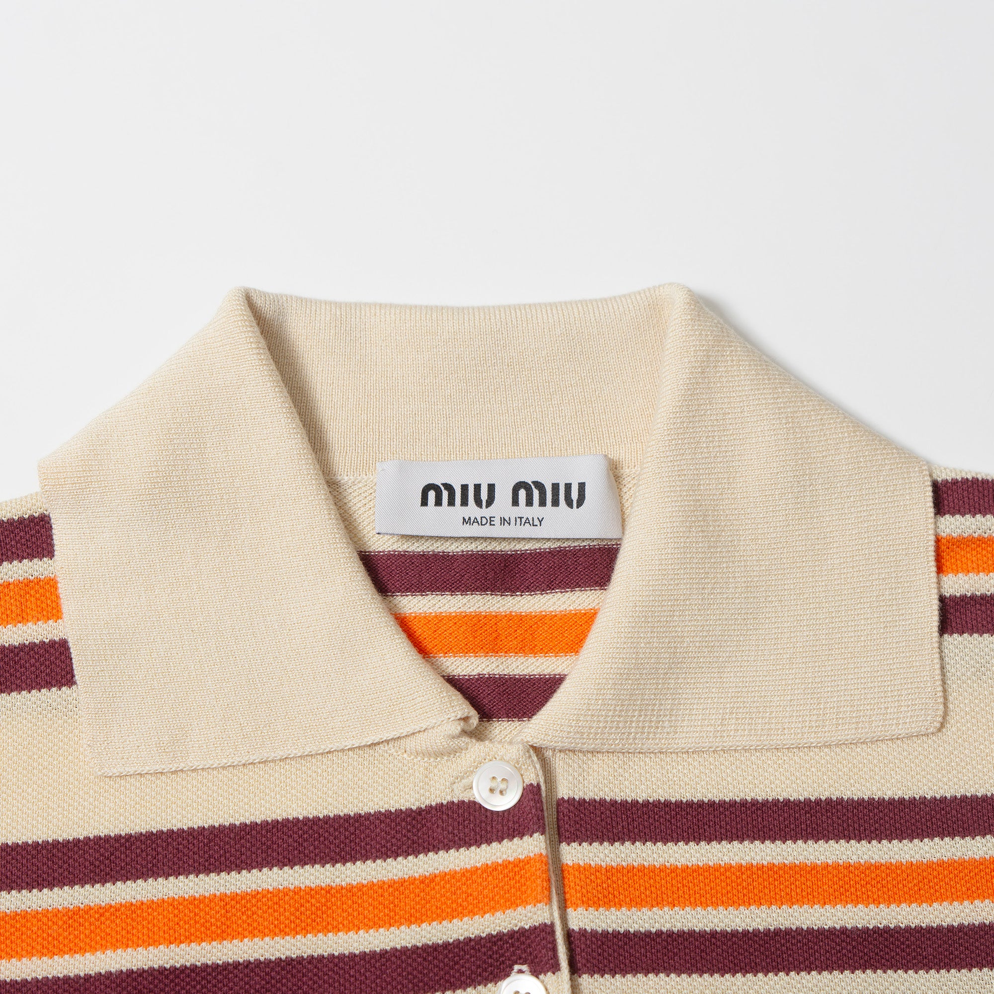 ミュウミュウ MIU MIU コットンシルク ニットポロ レディース 36 イタリア製 ポロシャツ 半袖 ボーダー ストライプ ショート丈 タイト Y2K