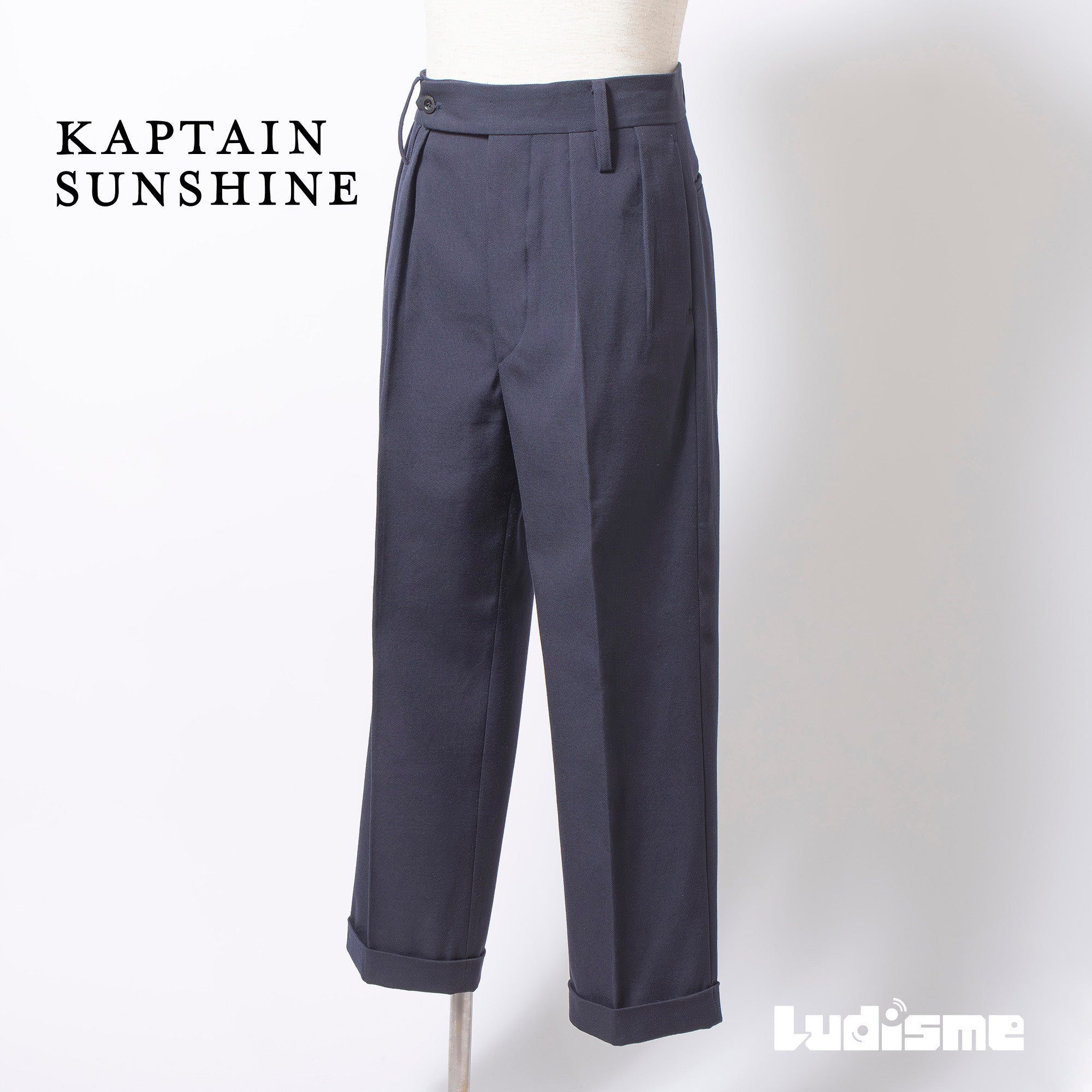 キャプテンサンシャイン KAPTAIN SUNSHINE 2プリーツ トラウザー ネイビー メンズ 32 日本製 スラックス グルカパンツ ワイド ストレート