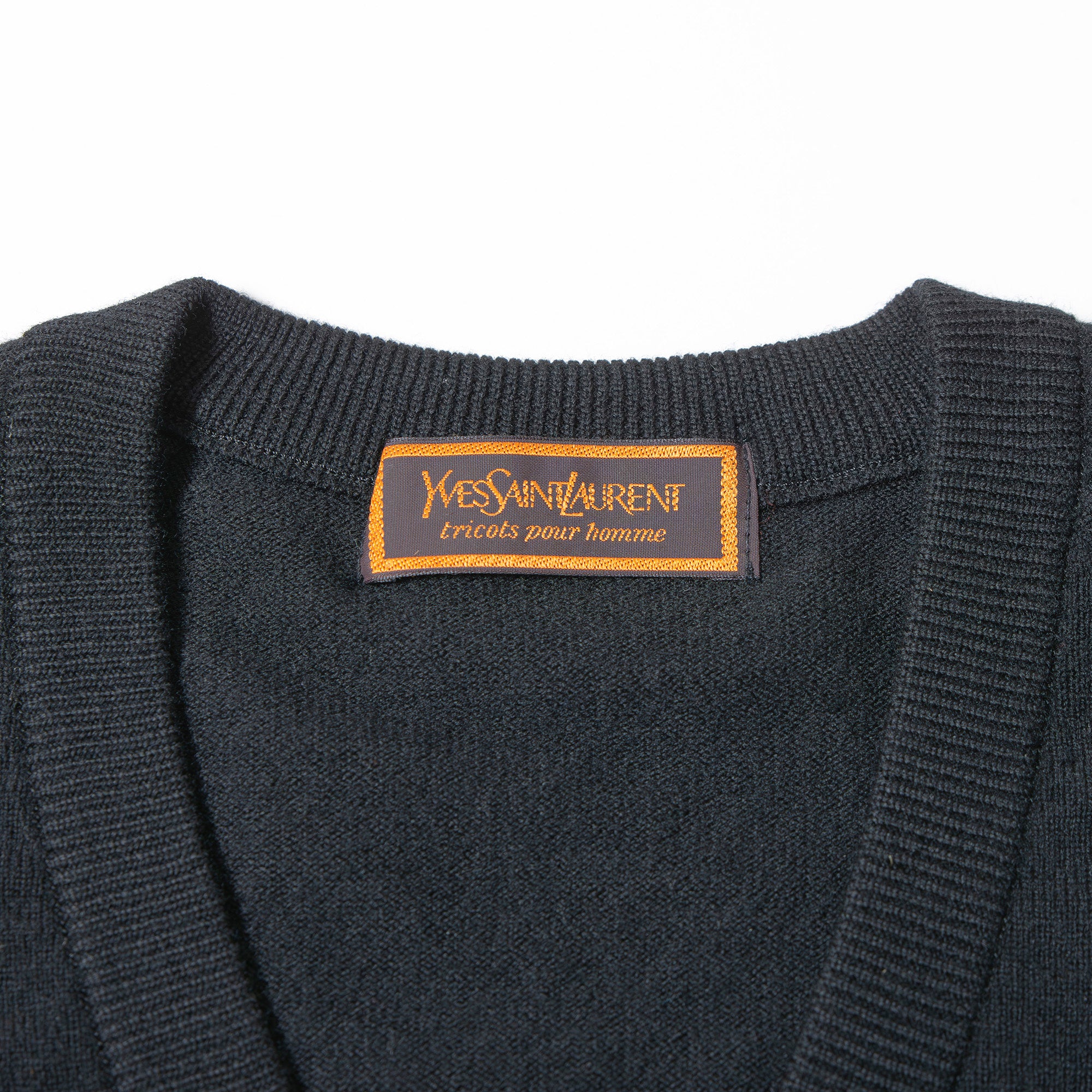 サンローラン Yves Saint Laurent Vネック ニットセーター ブラック ユニセックス S ウール100 トップス ラグランスリーブ 日本製 ロゴ刺繍