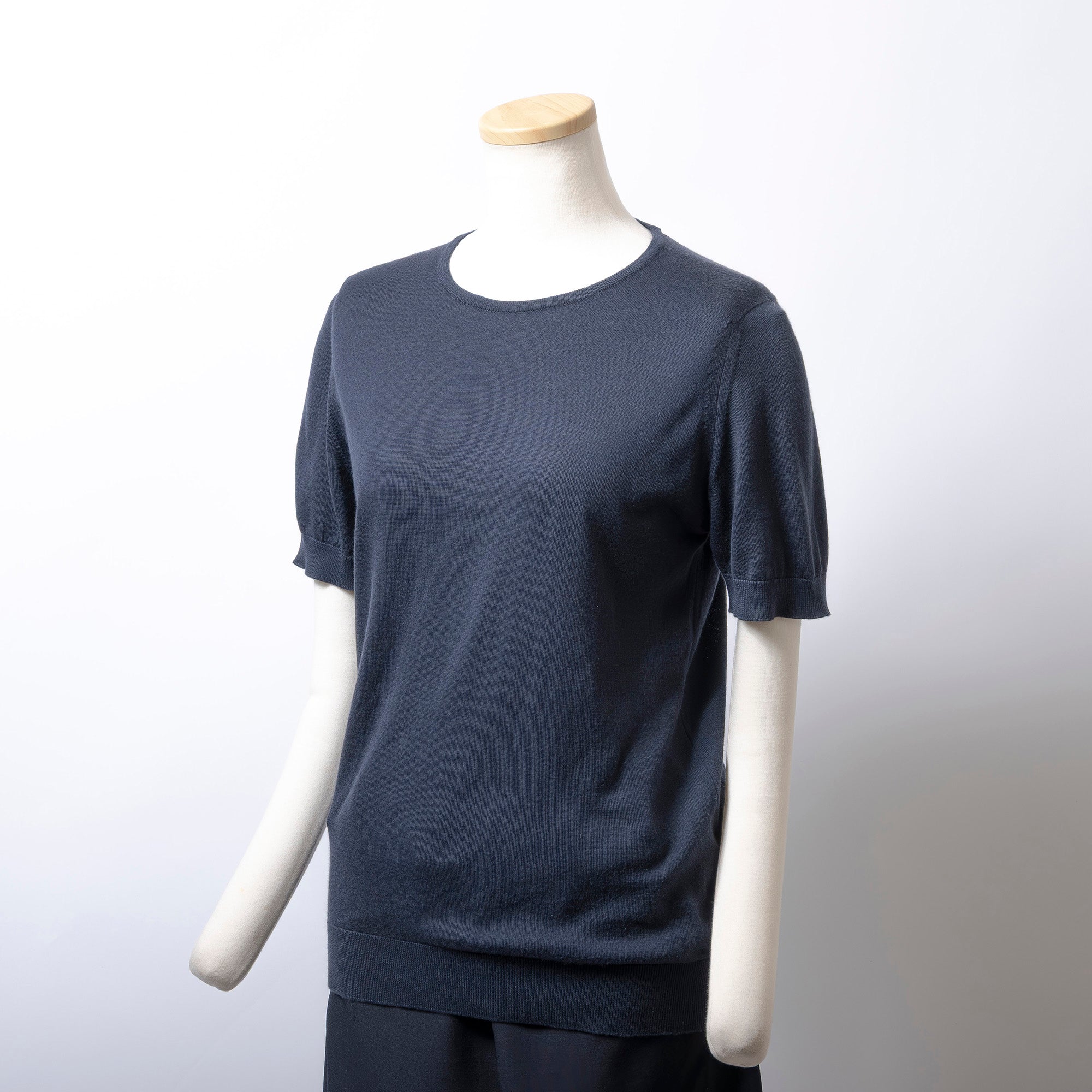 ジョンスメドレー JOHN SMEDLEY 半袖コットンニットプルオーバー ネイビー レディース M シーアイランドコットン 英国 ニットTシャツ 春夏