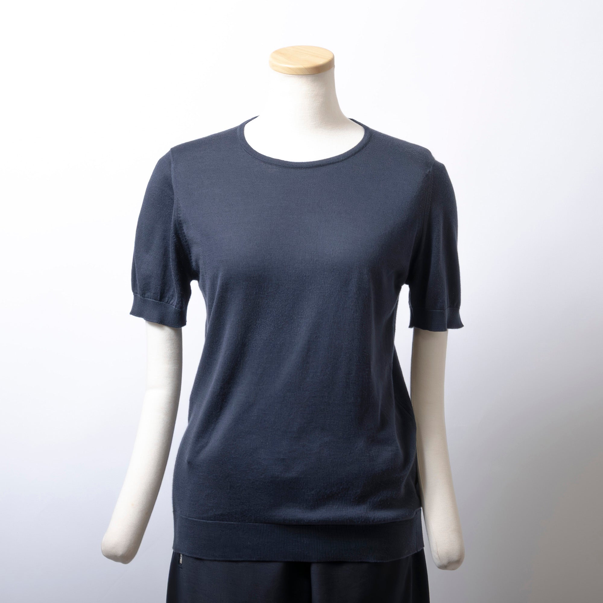 ジョンスメドレー JOHN SMEDLEY 半袖コットンニットプルオーバー ネイビー レディース M シーアイランドコットン 英国 ニットTシャツ 春夏