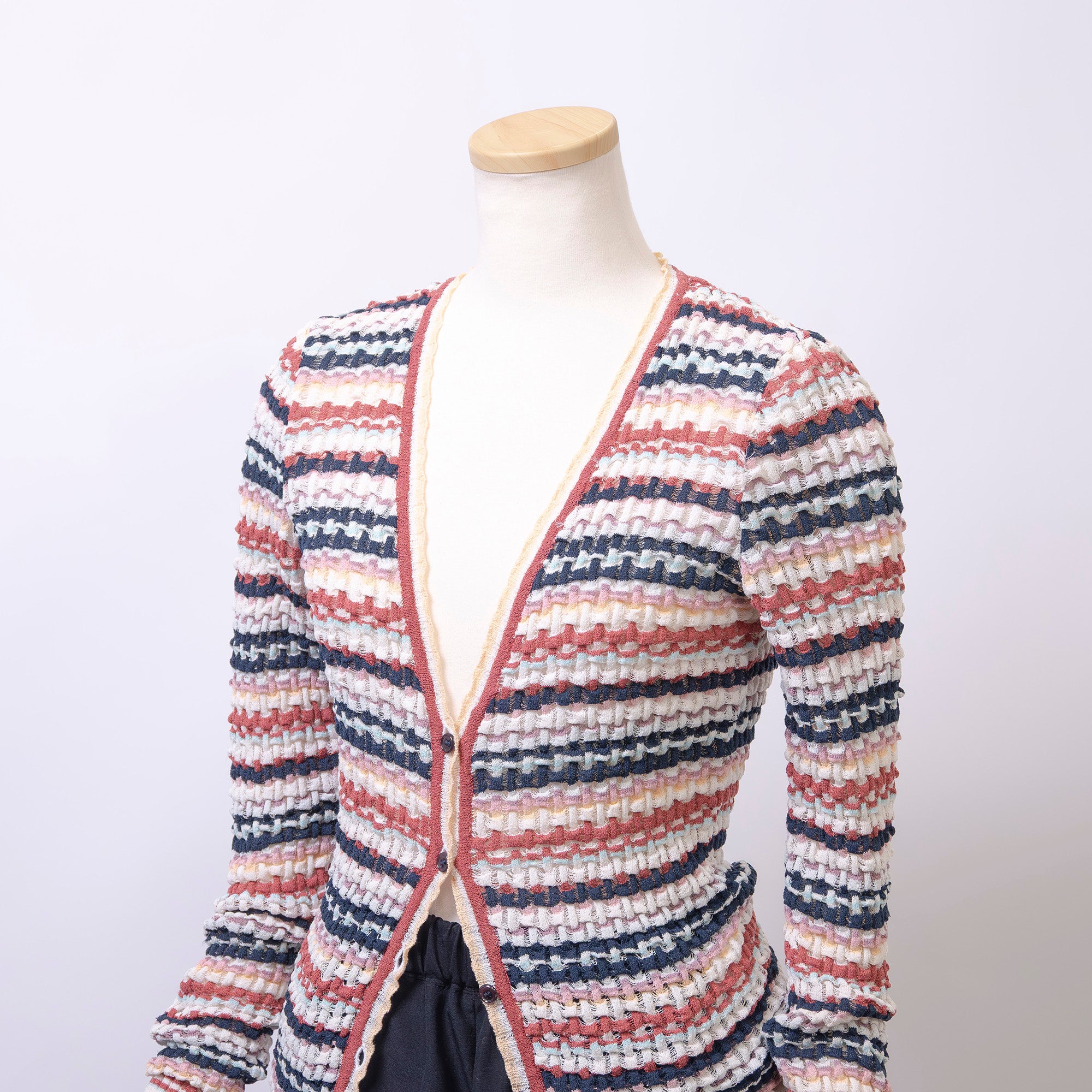 ミッソーニ MISSONI Vネック ニットカーディガン マルチカラー ボーダー 透かし編み サマーニット イタリア製 レディース 春夏 高級ニット