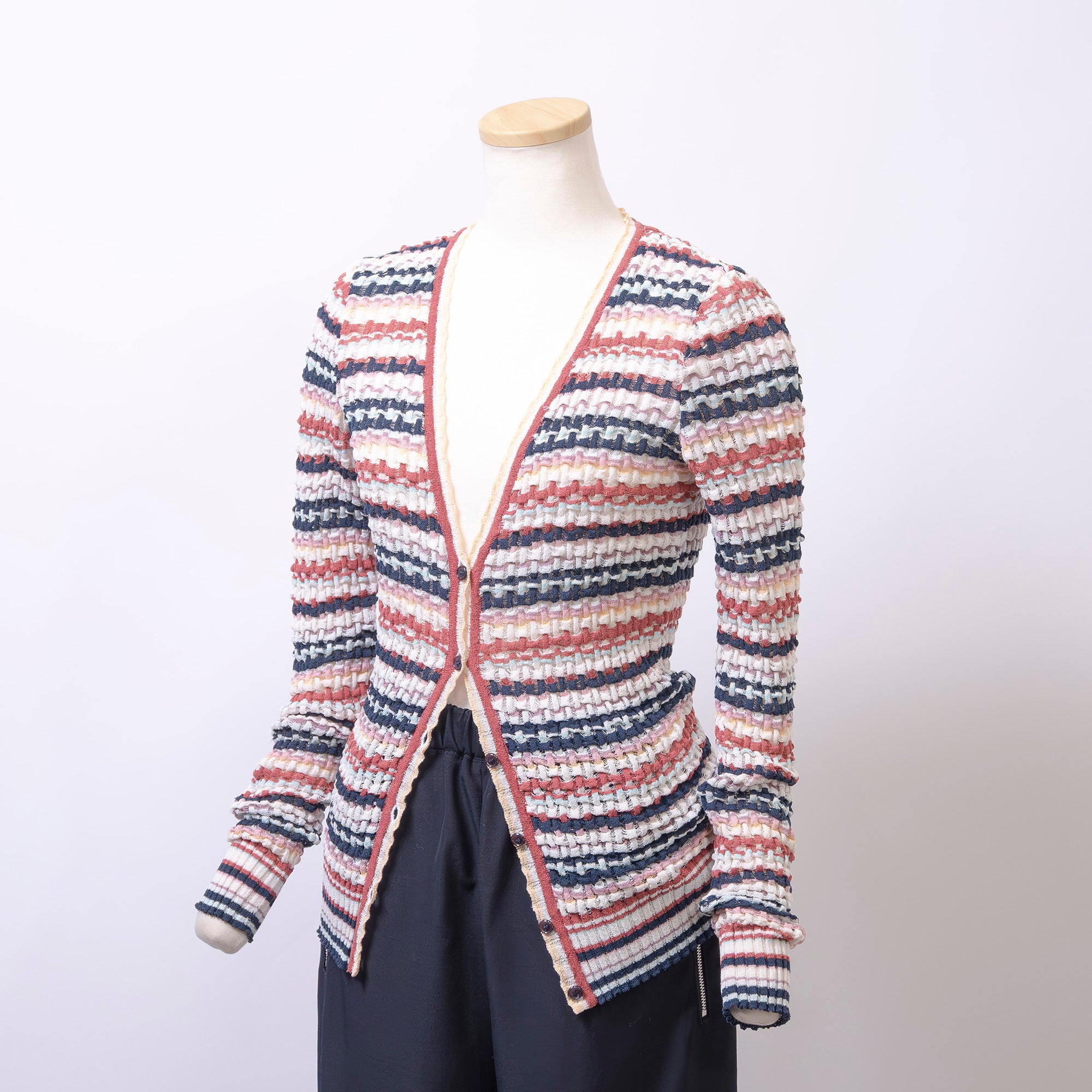 ミッソーニ MISSONI Vネック ニットカーディガン マルチカラー ボーダー 透かし編み サマーニット イタリア製 レディース 春夏 高級ニット