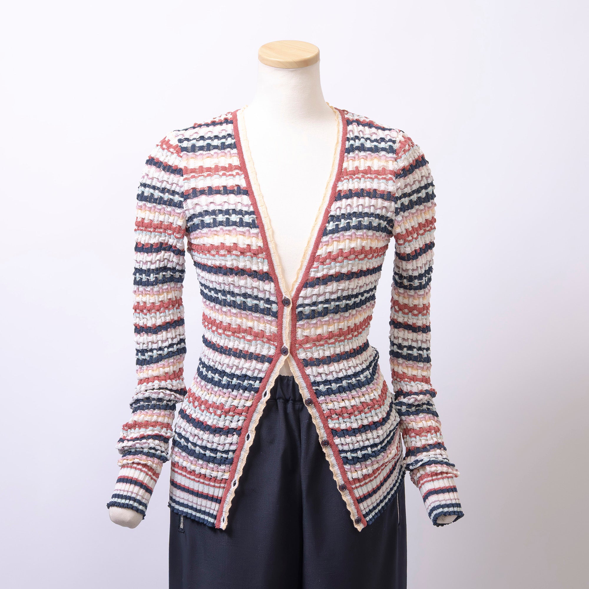 ミッソーニ MISSONI Vネック ニットカーディガン マルチカラー ボーダー 透かし編み サマーニット イタリア製 レディース 春夏 高級ニット