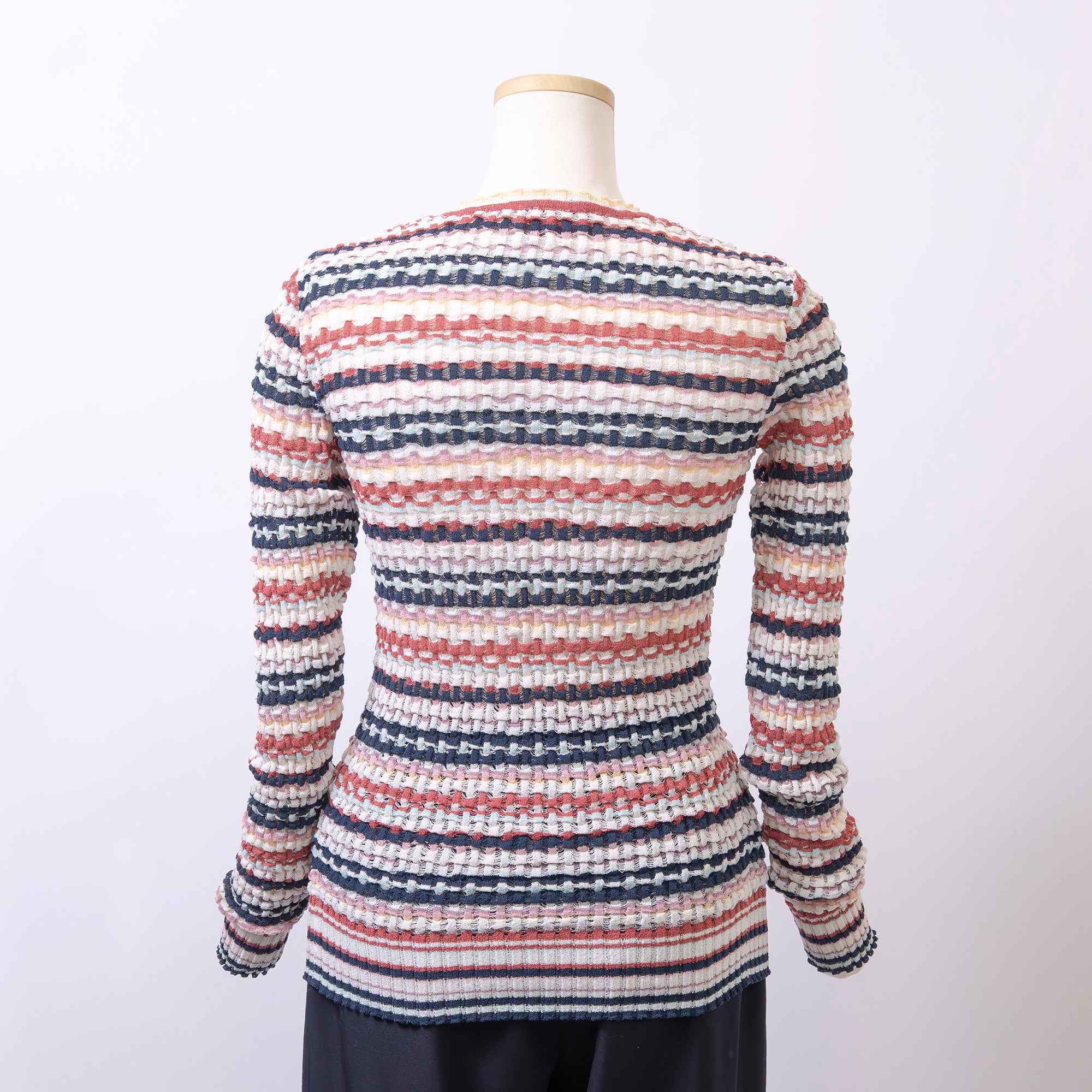 ミッソーニ MISSONI Vネック ニットカーディガン マルチカラー ボーダー 透かし編み サマーニット イタリア製 レディース 春夏 高級ニット