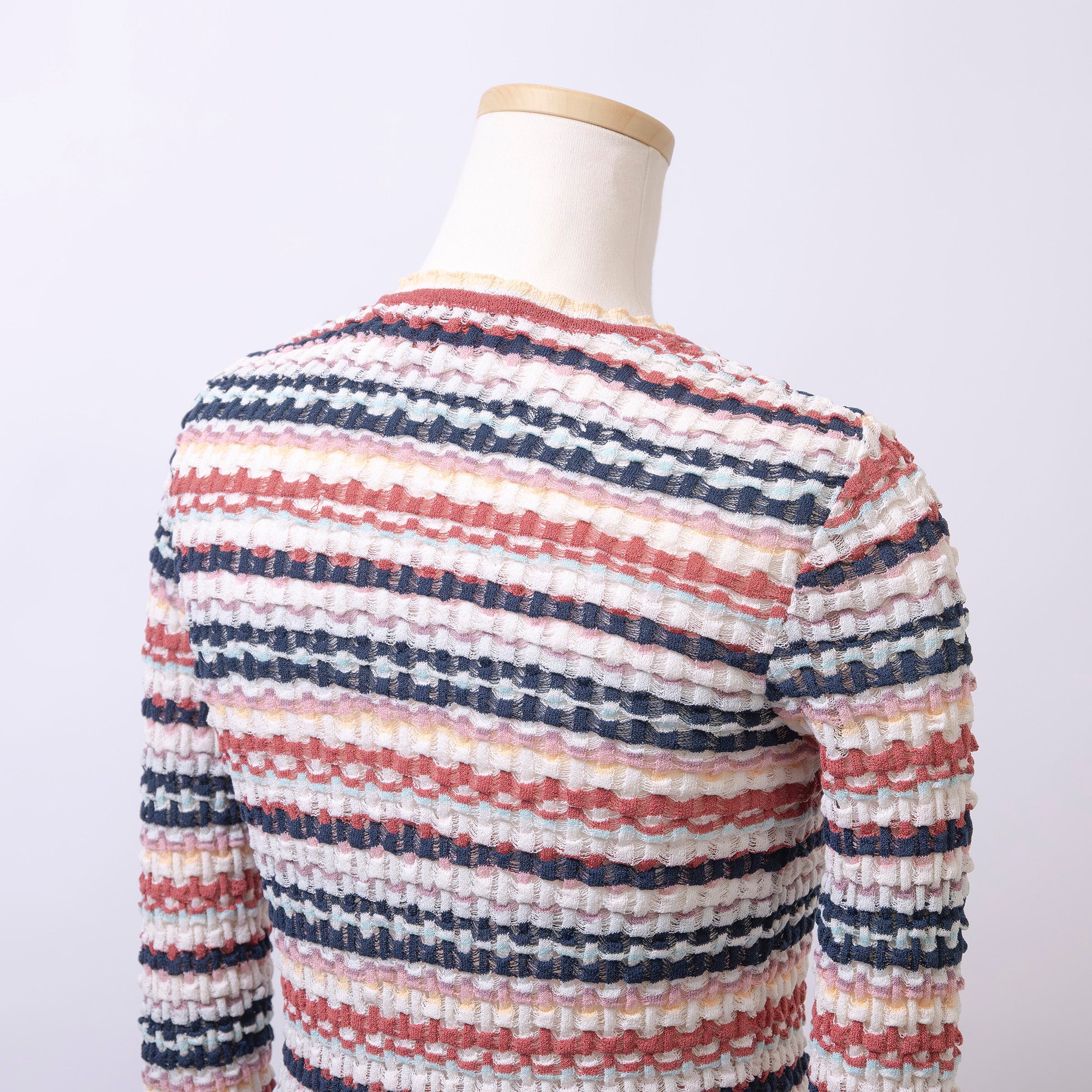 ミッソーニ MISSONI Vネック ニットカーディガン マルチカラー ボーダー 透かし編み サマーニット イタリア製 レディース 春夏 高級ニット