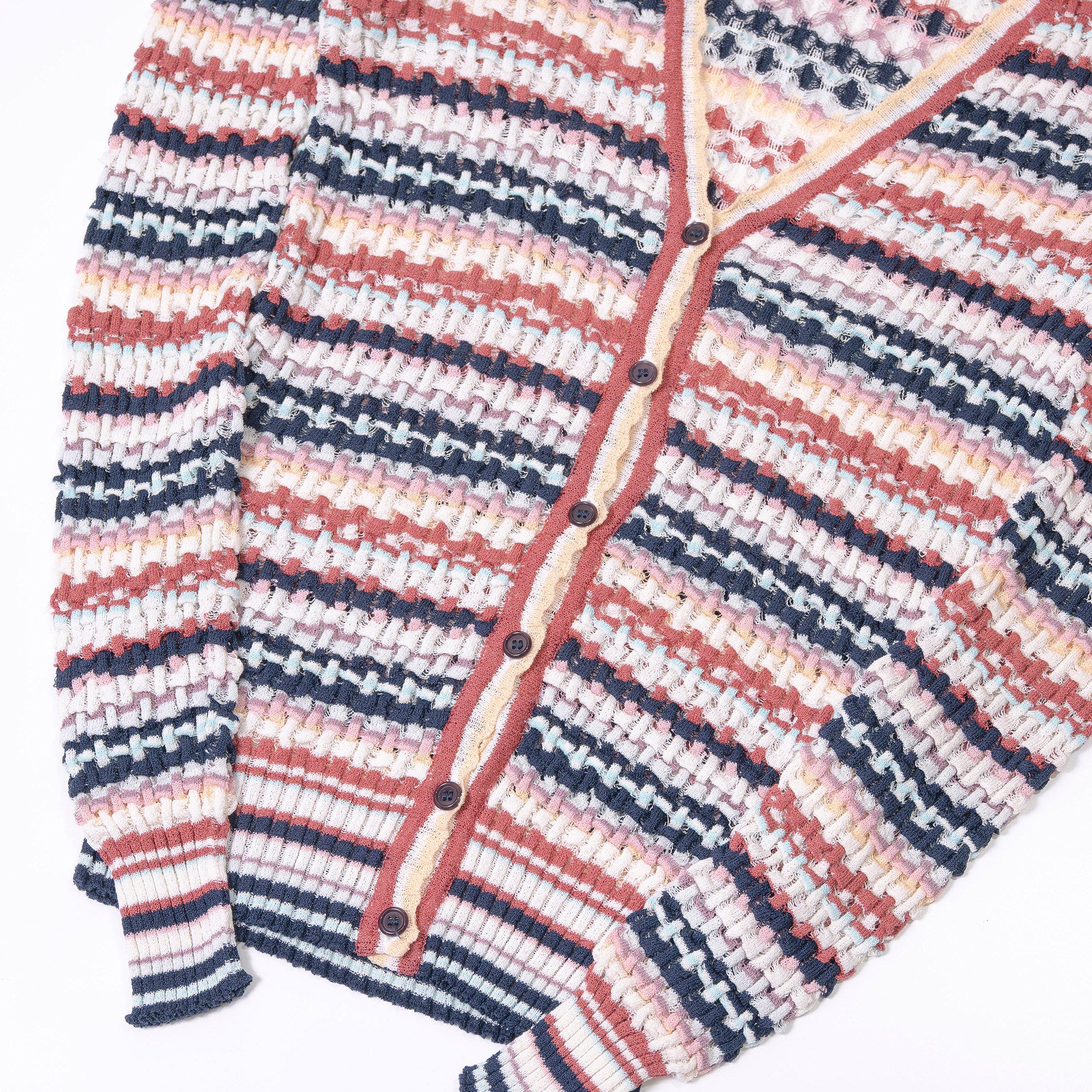 ミッソーニ MISSONI Vネック ニットカーディガン マルチカラー ボーダー 透かし編み サマーニット イタリア製 レディース 春夏 高級ニット