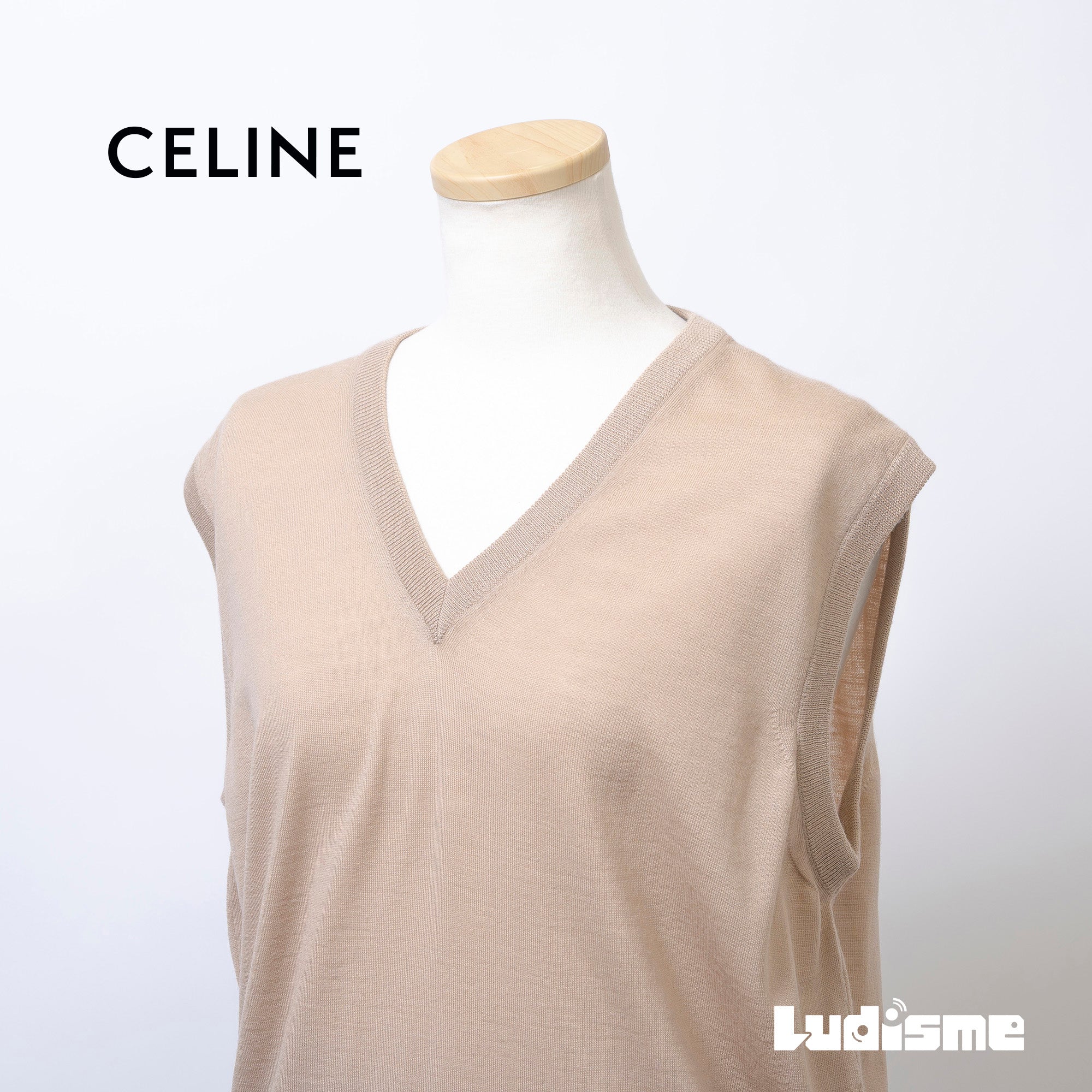 セリーヌ CELINE Vネック ニットベスト ベージュ ユニセックス 50