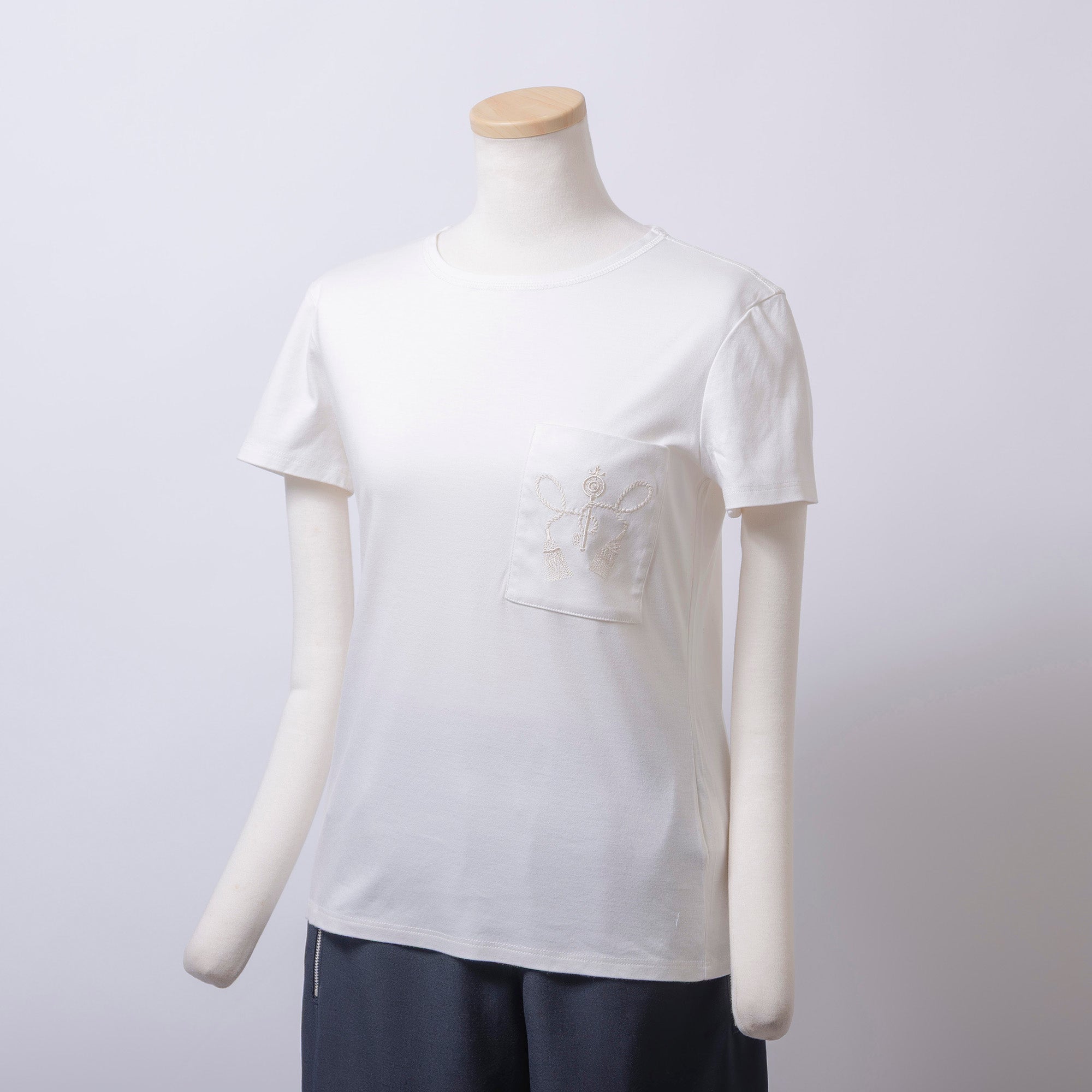 エルメス HERMES クルーネックポケットTシャツ ホワイト レディース 34