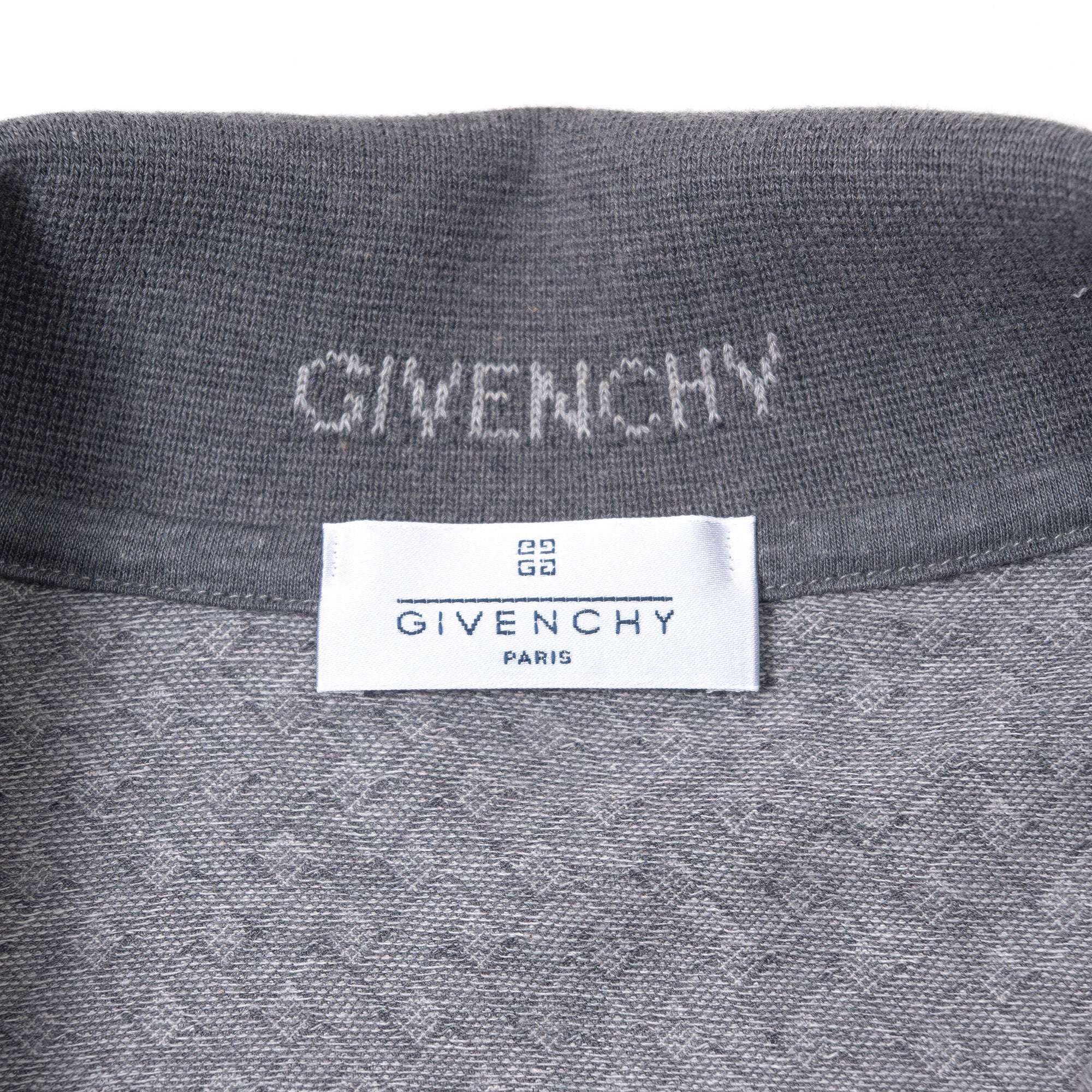 ジバンシィ GIVENCHY GIVENCHY PARIS ロングスリーブ コットンニットポロ グレー メンズ 長袖ポロシャツ 総柄 4Gロゴ 刺繍ロゴ イタリア製